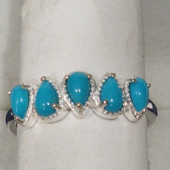 Arizona Natural Sleeping Beauty Turquoise 5 gem ring in 925 Sterling Silver sz 8 - Picture 4 of 6